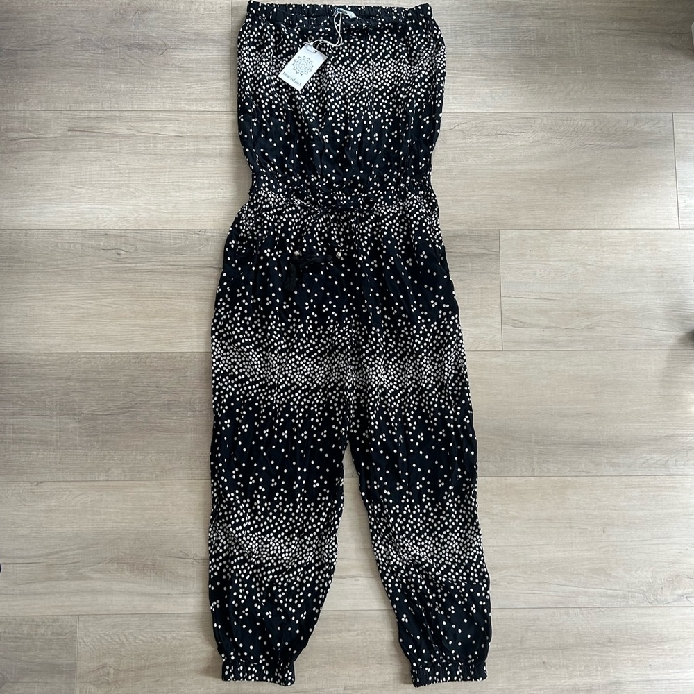 Blue Island NEW Polka Dot Black & White Strapless Jumpsuit with Pockets Medium